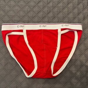 New men’s red retro C-IN2 sports briefs. Size large.